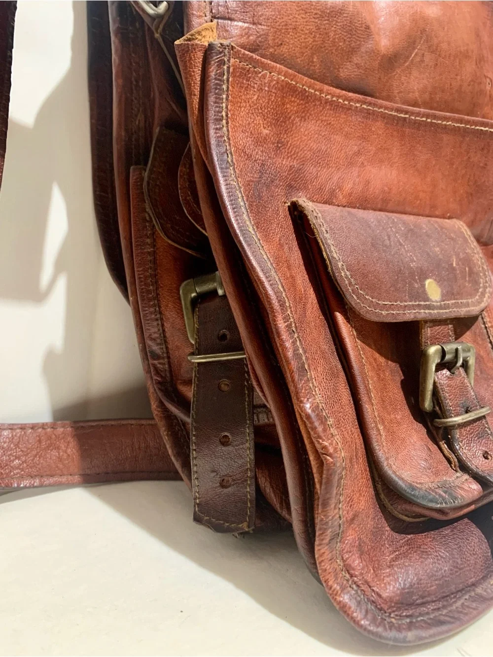 Ultra Soft Vintage Distressed Leather Satchel With Shoulder Strap